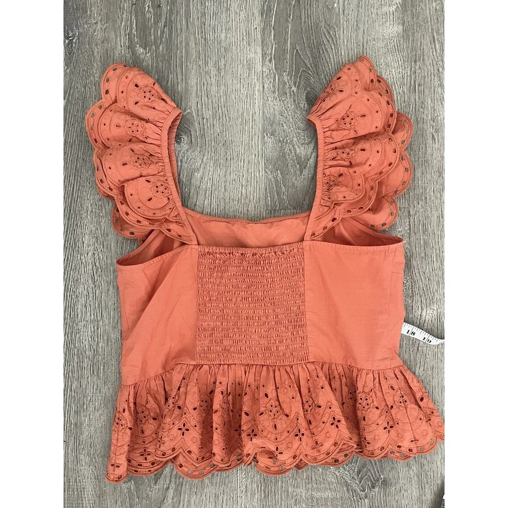 Women’s Rust Eyelet Ruffle Off-Shoulder Top - Picture 7 of 7